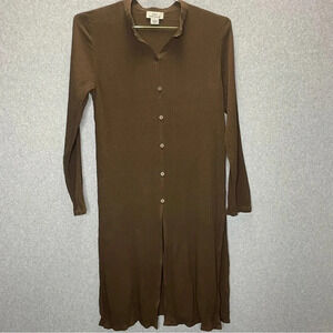 Brooks Brothers Lagenlook 100% Silk 346 Crinkle Button Down Duster Tunic Top